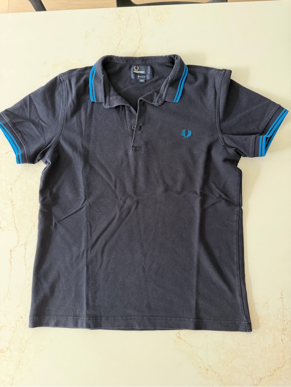 Fred Perry Navy Polo shirt with blue tipping